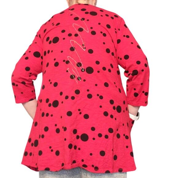 Vintage The Added Touch Top XL Wearable Art Red Circles Tunic Pockets USA - Picture 3 of 7